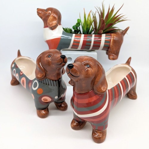 Colorful Ceramic Dachshund Planter: Sausage Dog Succulent Pot - Etsy