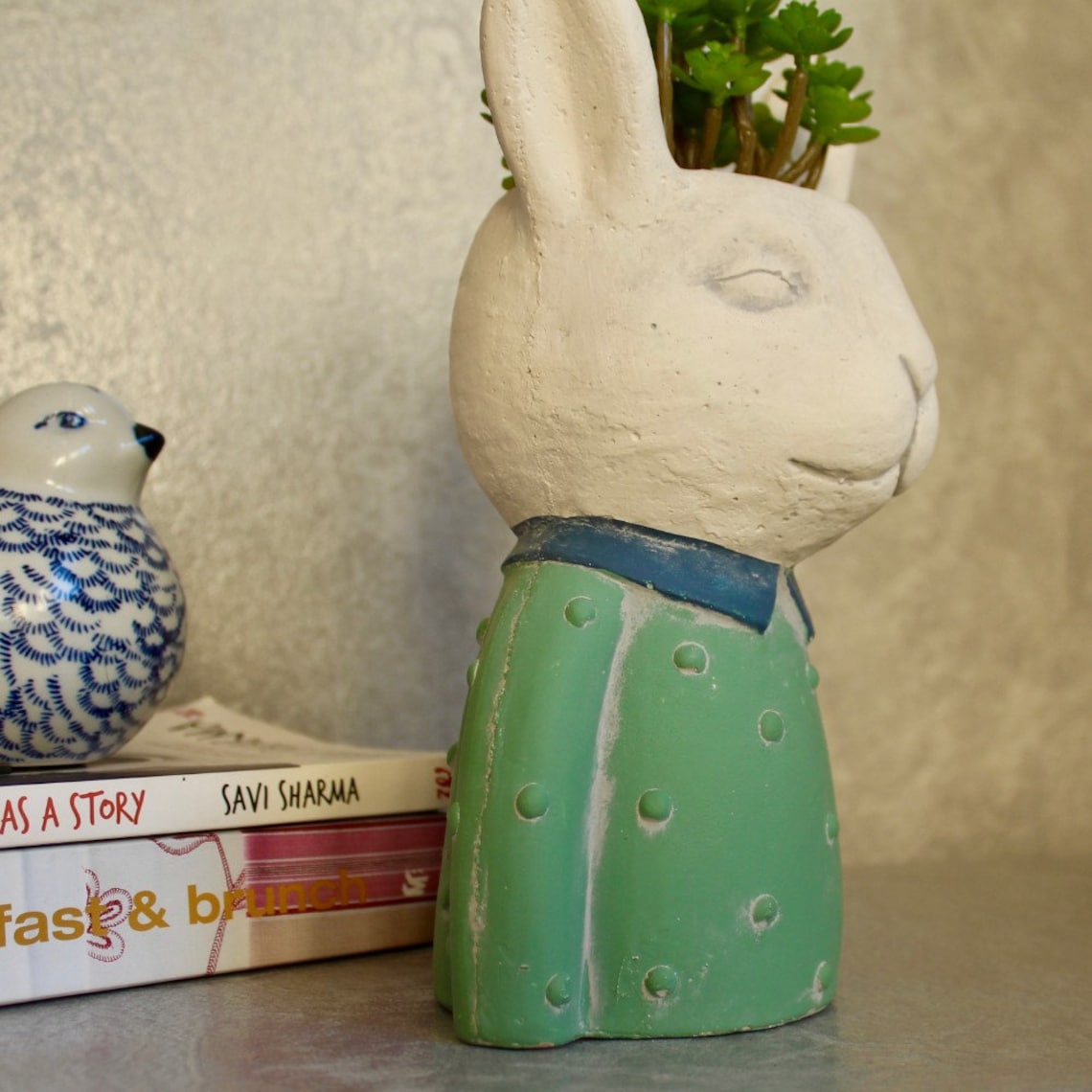 Green Bunny Rabbit Head Concrete Pot Planter / Bunny Planter / Etsy