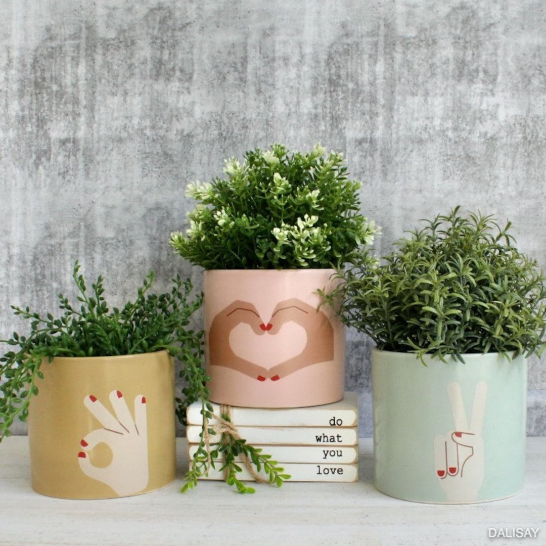 Sign Language Ceramic Planter | Peace, Love, Okay Design - Etsy