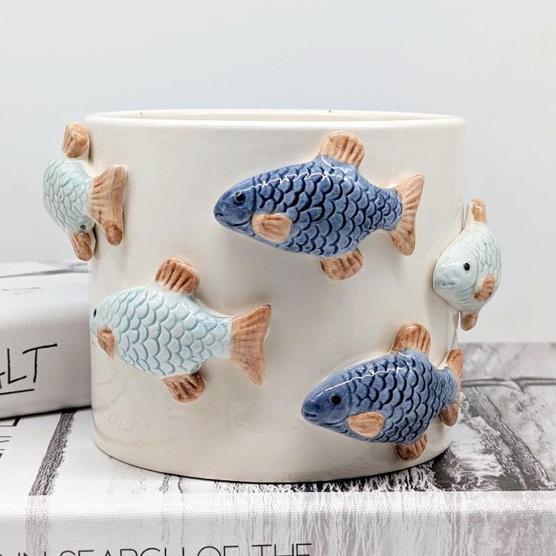 Swimming Fish Ceramic Planter | Garden Pot for Herbs, Plants ...