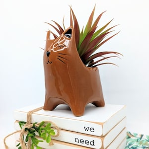 Brown Cat Planter Pot, 12cm | Cat Gifts | Gift for Cat Mom | Succulent Planter
