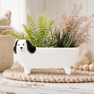 長い白い犬型プランター｜多肉植物、小型植物、花、ハーブ用鉢