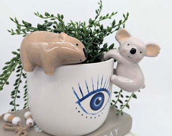 Ceramic Koala/Wombat Pot Sitter Hanger: Australian Animal Decor