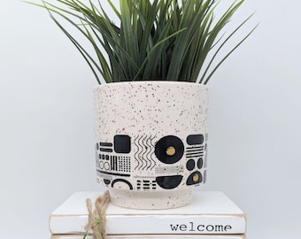 Terrazzo Look Black Pot Jardinière abstraite, 10cm
