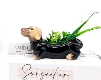 Black Dachshund Sausage Dog Planter | Dachshund Gifts | Succulent Pot