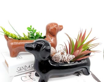 Schwarz Brauner Dackel Dackel Pflanztopf | Dackel-Liebhaber-Geschenke