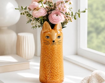 Brown Cat Ceramic Bud Vase