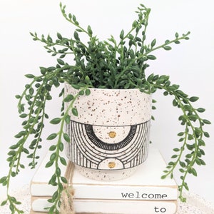 Terrazzo Look Black Aztec Planter Pot, 10cm