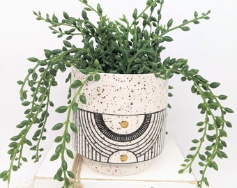 Terrazzo Look Black Aztec Planter Pot, 10cm