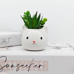 Tiny White Cat Succulent Planter Pot | Cat Gifts