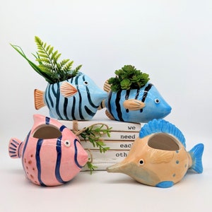 Bunte Fische Blumentopf | Rosa Blauer Fisch Topf | Geschenk für Fisch-Liebhaber | Sukkulenten Pflanzer