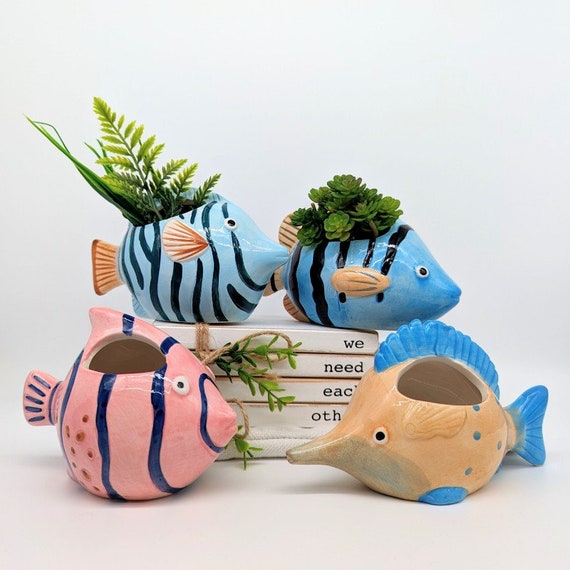 Bunte Fische Blumentopf | Rosa Blauer Fisch Topf | Geschenk fr Fisch-Liebhaber  | Sukkulenten Pflanzer - Etsy.de