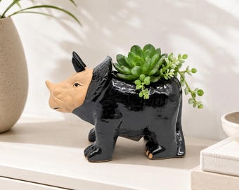 Dark Green Ceramic Dinosaur Planter | Pot for Succulents, Herbs, Plants