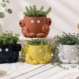 Happy Octopus Planter - Orange, Yellow, Blue, White | Pot for Herbs, Plants