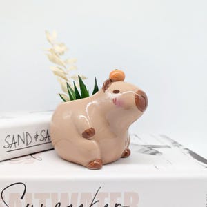 Capibara keramische plantenbak | Capibara-cadeaus | Dierenplanter | Vetplantenbak afbeelding 2