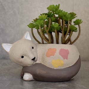 Sand Texture Cat Succulent Pot Planter | Cat Planter | Succulent Pot | Kitty Planter | Animal Planter | Pots for Plants | Cute Planter