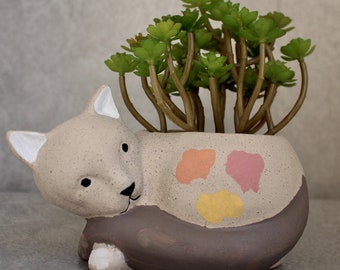 Sand Texture Ceramic Cat Planter | Cute Succulent Pot