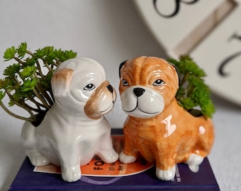 Ceramic Bulldog Succulent Planter | Cute Dog Pot, Nursery Decor