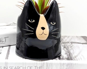 Schwarze Katze Übertopf aus Keramik