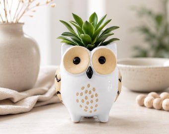 White Black Owl Flower Pot | Planter for Herbs, Succulents, Plants | Gardening Gifts