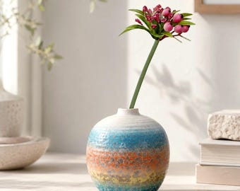 Rainbow Barnacle Ceramic Bud Vase | Coastal Floral Decor