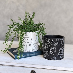 Black White Linear Face Planter Pot