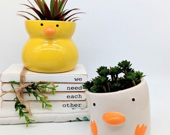 Yellow White Duck Ceramic Planter Pot | Duck Gifts | Succulent Planter | Pots for Plants