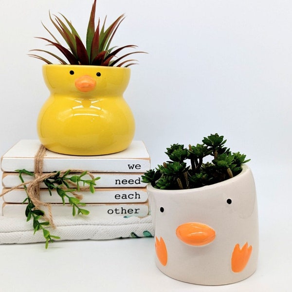 Yellow White Duck Ceramic Planter Pot | Duck Gifts | Succulent Planter | Pots for Plants
