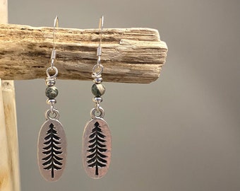 Boho Style Dangle Drop Earring, Bohemian Jewelry, Hippie Earrings, Pine Tree Earrings.