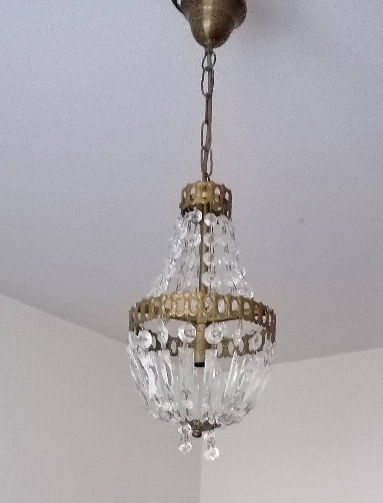 Luminaire Montgolfière Cristal Bronze Des Années 30