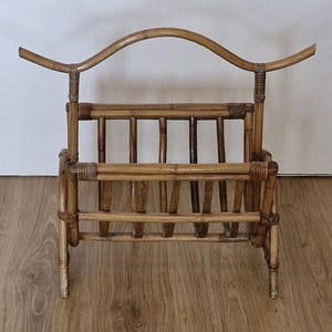 70s rattan magazine rack