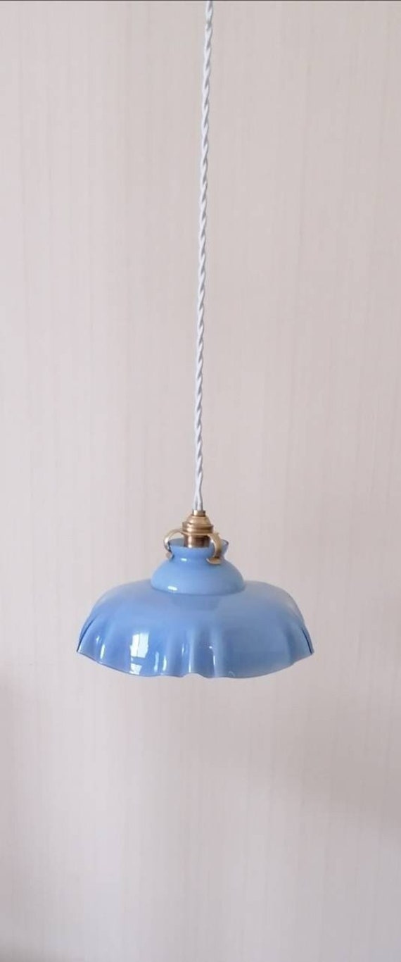 Suspension Opaline Bleue Des Années 30