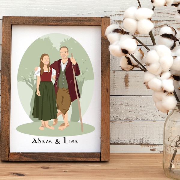 DIGITAL Custom Hand Drawn Hobbit Couple Portrait Lord Of The Rings Themed Gift For Couple Wedding Gift Birthday Gift- 2 PEOPLE