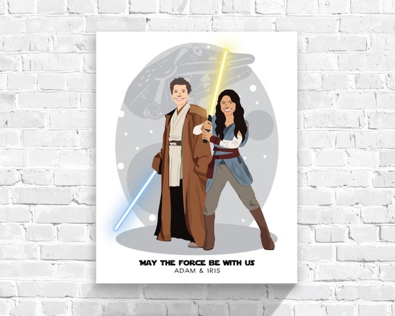 goedkoop Bewonderenswaardig Van God Custom Hand Drawn Couple Portrait Star Wars Themed Gift for - Etsy