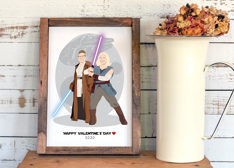 Custom Hand Drawn Couple Portrait Star Wars Themed Gift For Etsy