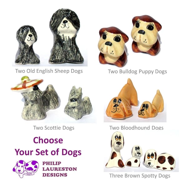 Wählen Sie Ihr Set aus handbemalten Hunden aus Keramik von Laureston, hergestellt in England (Angebot für EIN Set).