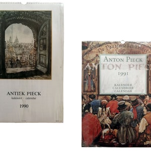 2er Set Anton Pieck Vintage Kalender Bilder / Illustrationen / 1990 / 1991