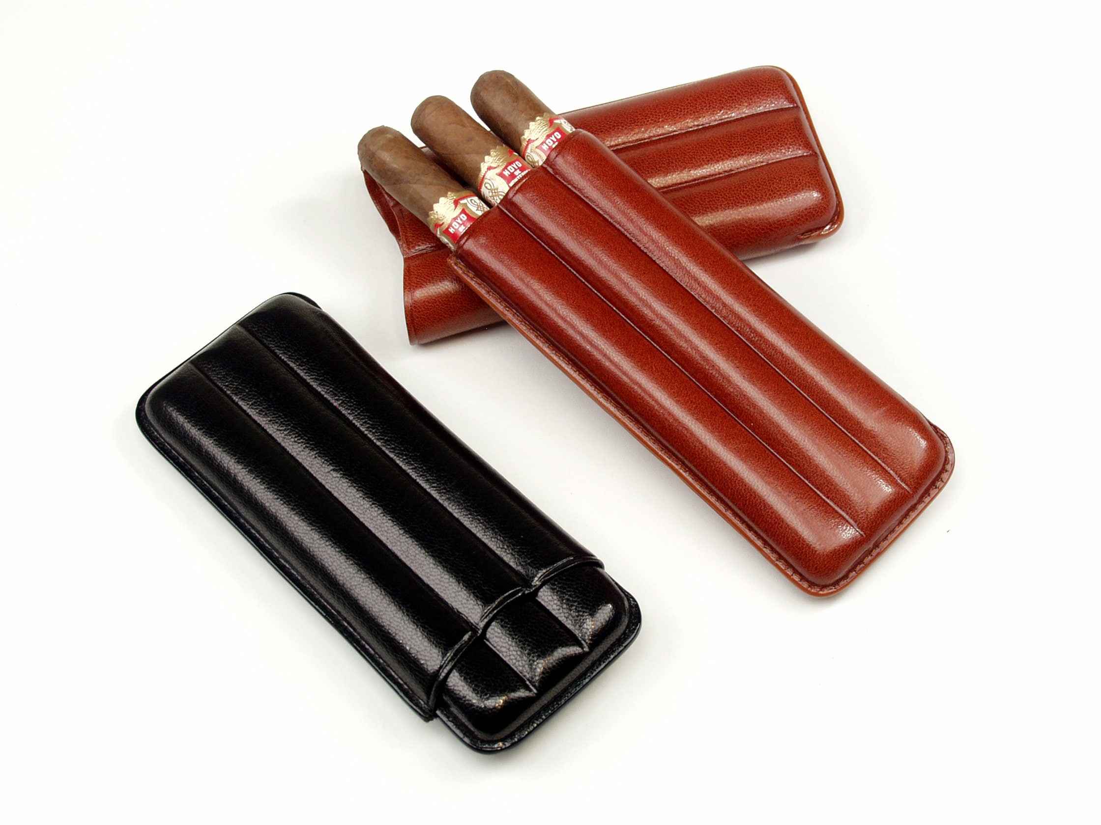 Handmade Leather Cigar Pouch Holder 3 Finger Cigar Case 