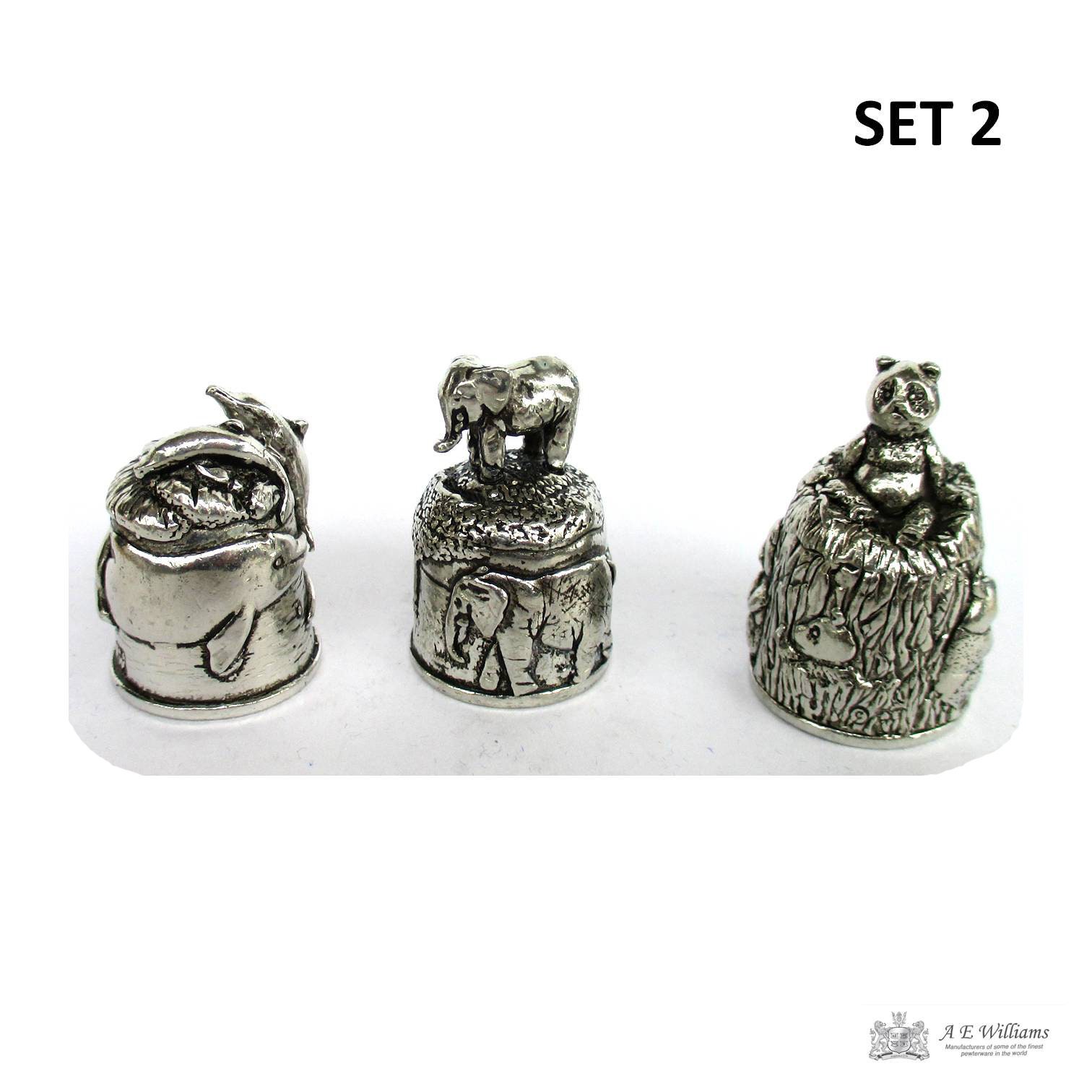 Three Protected Animals Pewter Thimble Miniature A.E.Williams Made in England