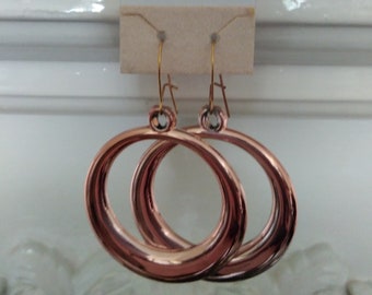 Vintage 80's Metallic Hoop Drop Earrings in Rose Gold Tone