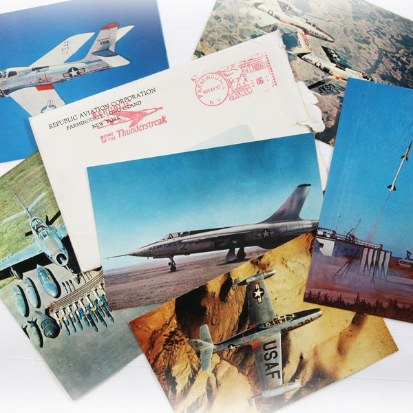 set of 6 Vintage Aircraft Photo's Republic Aviation Corp. Post cards Collect Art Ephemera Junk Journal Mixed Media Supply Collage Craft