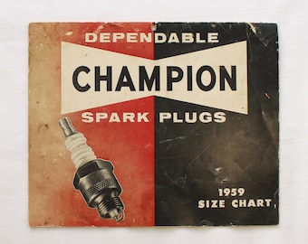 Vintage 1959 Champion Spark Plugs Size Chart Application Guide, Automobilia, Ephemera, Car, Truck, Collectible, Transportation
