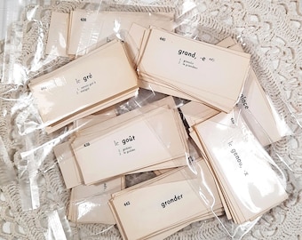 Vintage French Vocabulary Cards: Ephemera for Junk Journaling - Set of 30