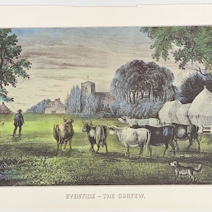 Currier and Ives Print: Eventide - The Curfew, Vintage Calendar Page