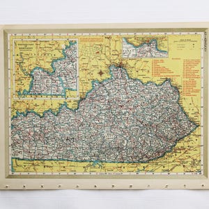 Vintage Karte Seite 1946 Kentucky / Kansas Hammond's Stanford Welt Atlas Druck zum Einrahmen von Junk Journal Papier Ephemera Collage