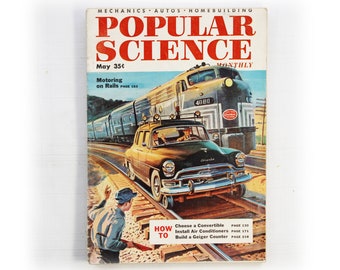 Vintage Popular Science Mechanics Autos Home building Magazine 1955 May Motoring On Rails Magazine Memorabilia Ephemera Collectable