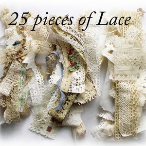 Restjes 25-delig gemengde grabbelton met vintage, nieuw en antiek kant Pack Snippets mixed media Stof dagboek Stitch Sew Collage Crafting