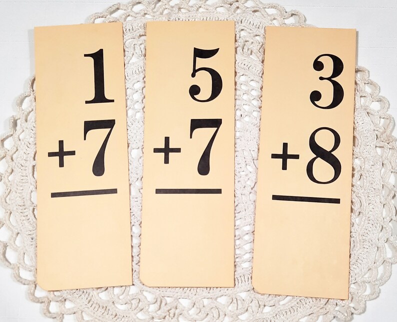 6 Vintage Flash Cards 3 Addition 3 Subtraction Long Math Etsy