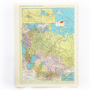 Vintage Landkarte Seite 1946 Sowjetunion / Balkan Staaten Hammond's Stanford Welt Atlas Druck zum Einrahmen Junk Journal Papier Ephemera Collage