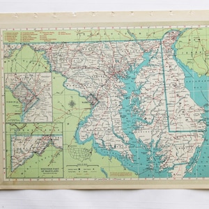 Vintage Karte Seite 1946 Maryland / Massachusetts Rhode Island Hammond Stanford Welt Atlas Print Framing Junk Journal Papier Ephemera Collage